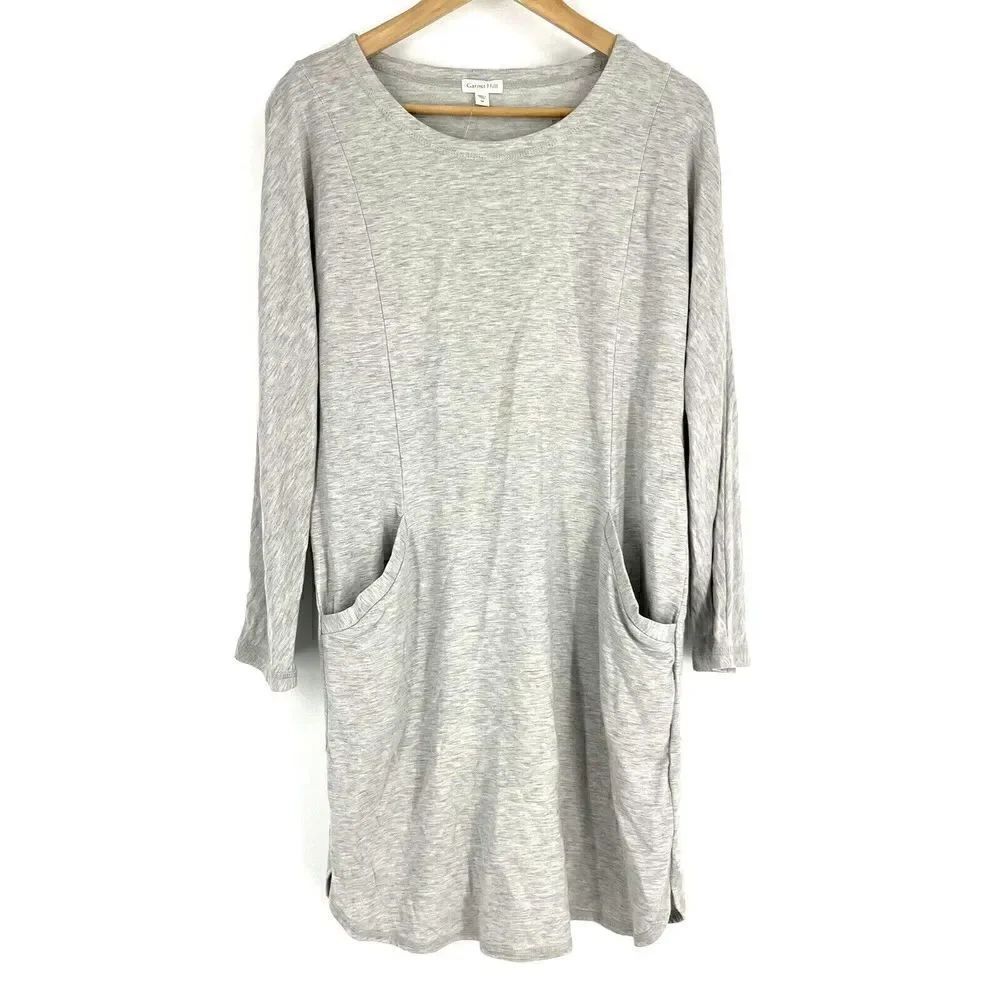 Garnet Hill Dress Size Medium Womens Gray Long Sleeve Pocket Detail Knit Stretch